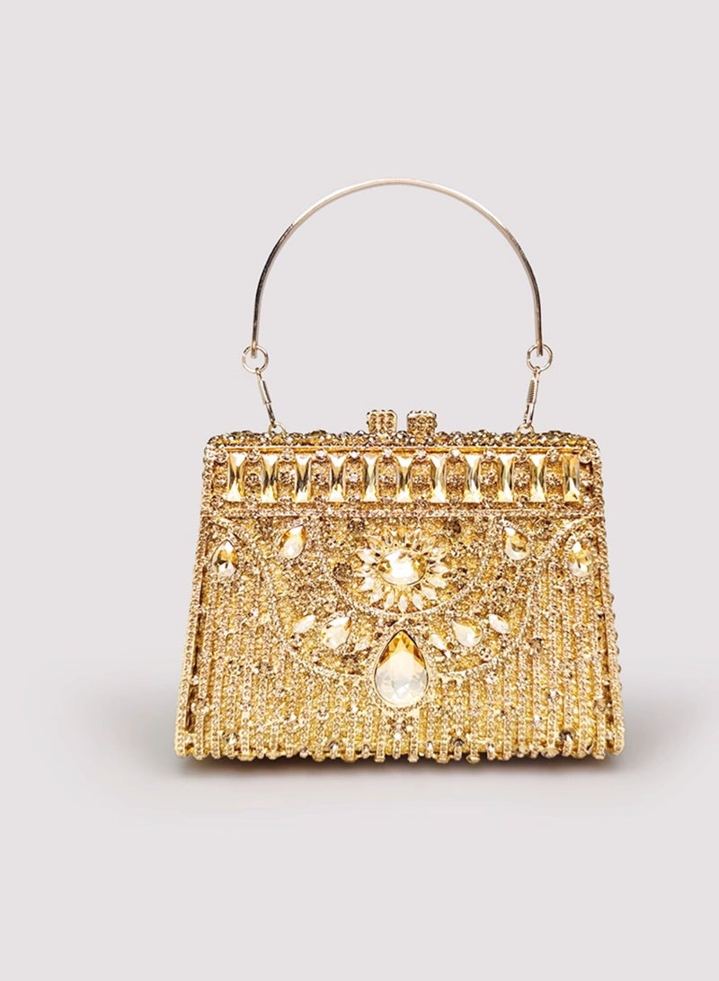 Luxury Gold Hollow Out Flower Inlaid Crystal Gemstone Evening Bag Party Bag Clutch Handbag  - Image 1