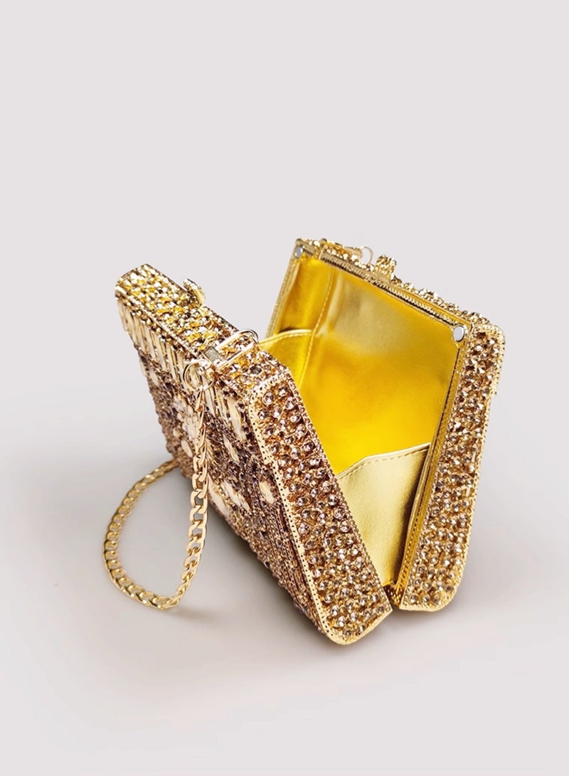 Luxury Gold Hollow Out Flower Inlaid Crystal Gemstone Evening Bag Party Bag Clutch Handbag  - Image 2