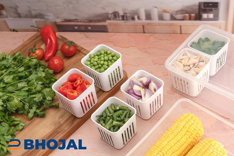 BHOJAL Fridge Storage Boxes Freezer Storage Containers Container for Kitchen Storage Set Storage in Kitchen Vegetable Storage Draining Crisper Refrigerator Food Box Pack of 1 - Image 3
