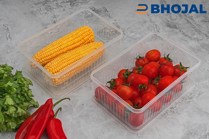 BHOJAL Fridge Storage Boxes Freezer Storage Containers Container for Kitchen Storage Set Storage in Kitchen Vegetable Storage Draining Crisper Refrigerator Food Box Pack of 1 - Image 4