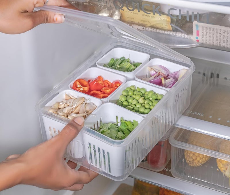 BHOJAL Fridge Storage Boxes Freezer Storage Containers Container for Kitchen Storage Set Storage in Kitchen Vegetable Storage Draining Crisper Refrigerator Food Box Pack of 1 - Image 1