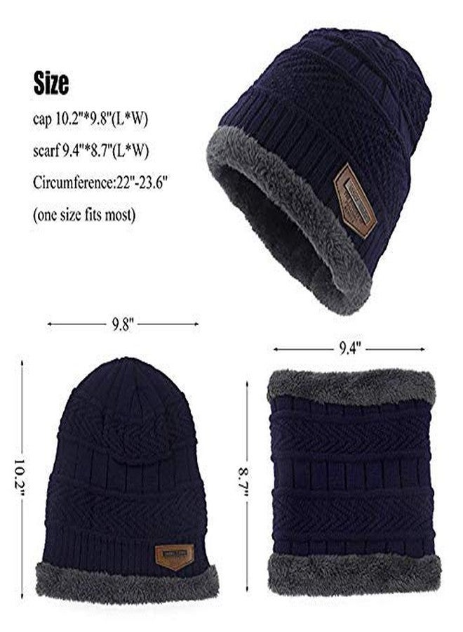 Malvina 2Pcs Women's Winter Knitted Hats+ Scarf Set|Warm Fleece Lining Cap with Neckwarmer (Blue, Freesize) - Image 5