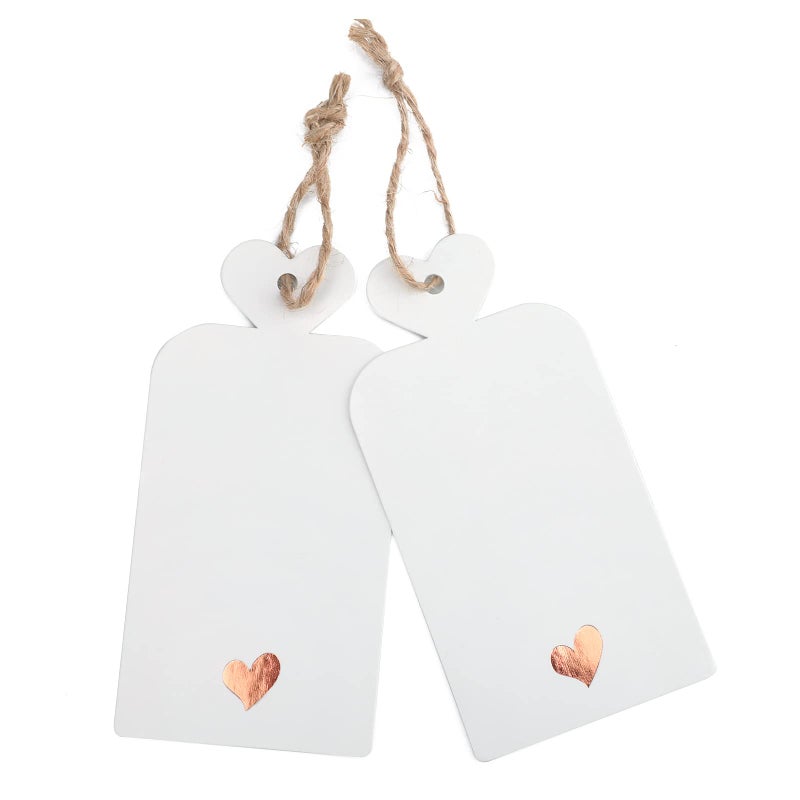 joycraft 100pcs Blank Gift Tags with String, 4x2 in White Paper Tags with Foil Rose Gold Heart, Personalized Gift Wrapping Labels for Birthday, Baby Shower, Wedding, Valentine's Day - Image 1