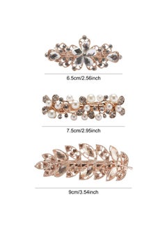 Lawie 6 Pack Large Delicate Floral Jeweled Crystal Rhinestone Pearl Glitter Sparkly Gold Metal Snap Hair Clips Hairpins Dressy Barrettes Clamp Hairpins Hair Holder Headpiece Accessories For Women Girl  - Image 2