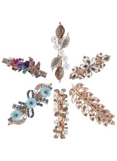 Lawie 6 Pack Large Delicate Floral Jeweled Crystal Rhinestone Pearl Glitter Sparkly Gold Metal Snap Hair Clips Hairpins Dressy Barrettes Clamp Hairpins Hair Holder Headpiece Accessories For Women Girl  - Image 1