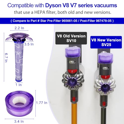 Lemige V7 V8 New Filter Replacement Kit for Dyson V7 V8 Slim Animal Absolute Motorhead SV10 SV11 SV25 SV37 Cordless Vacuums, 4 Star Pre-Filters and 4 HEPA Post-Filters, Part No. 965661-05 & 967478-05 - Image 2