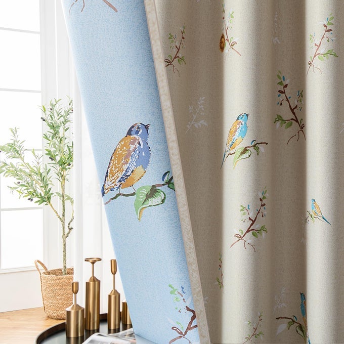 DOUBLE SIDED PATTERNED BIRDS BLACKOUT CURTAINS FOR BEDROOM 84 INCHES LONG 2 PANELS THERMAL INSULATED FARMHOUSE TAUPE WINDOW DRAPES FOR LIVING ROOM
