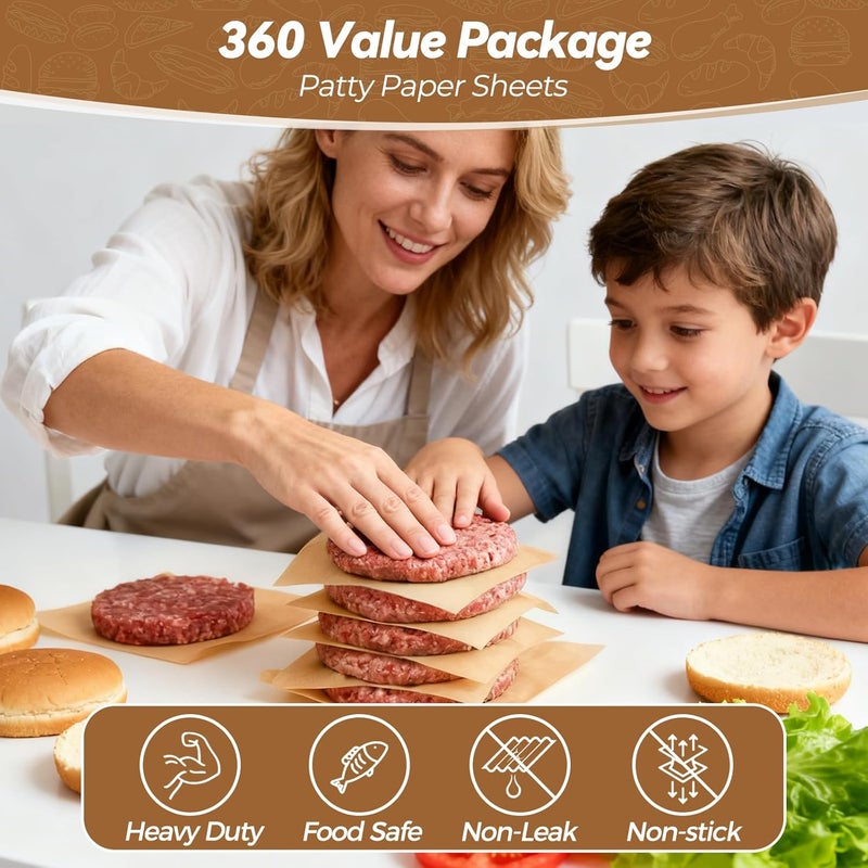Tripho 360 Count 6"x 6" Heavy Duty Patty Paper Sheets for Separating Patty, No-Stick & No-Leak Unbleached Parchment Paper Squares, Pre-cut Burger Patty Paper for Oven, Air Fryer, Microwave - Image 2