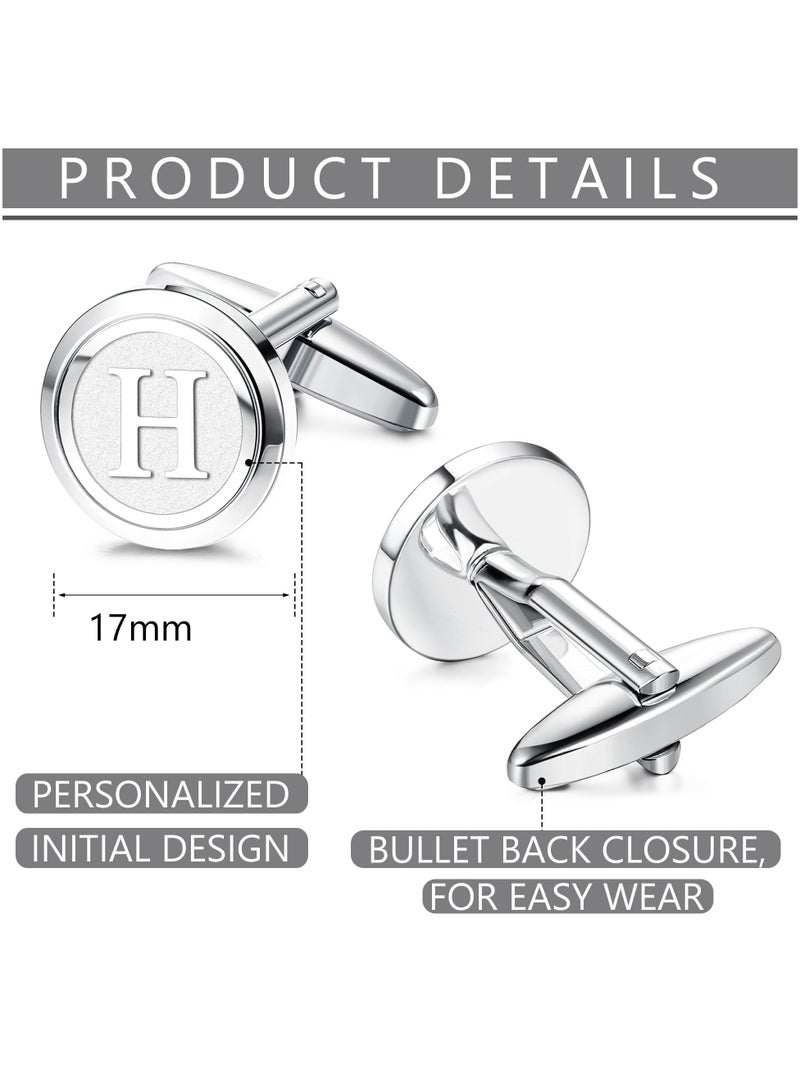 1 Pair Mens Classic Stainless Steel Initial Cufflinks 26 Alphabet Initial Letter Cufflinks Business Wedding Shirts (Silvery Letter H) - Image 3