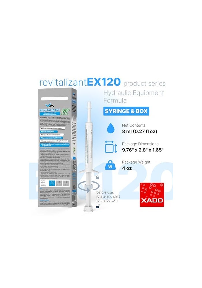 XADO Power Steering Fluid Oil Additive EX120 Metal Repair Conditioner and Revitalizant for Steering Wheel Booster and Hydraulic Equipment Protective Fluid Treatment from Wear Syringe 8 ml - Image 3