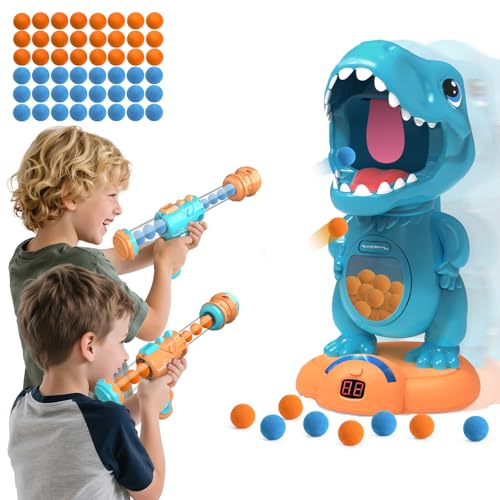 EagleStone Movable Dinosaur Shooting Toys for Boys  Electronic Target Practice with 2 Air Pump Guns LCD Score Tracker Sound Effects  48 Foam Balls for Kids 5 6 7 8 9 - Image 1