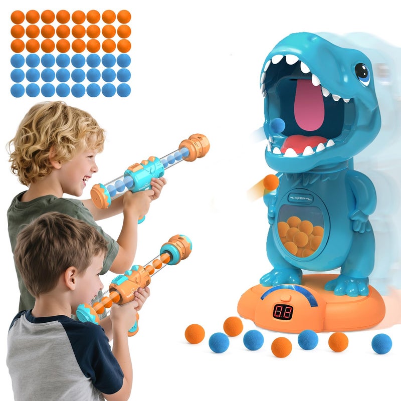 EagleStone Movable Dinosaur Shooting Toys for Boys  Electronic Target Practice with 2 Air Pump Guns LCD Score Tracker Sound Effects  48 Foam Balls for Kids 5 6 7 8 9 - Image 2