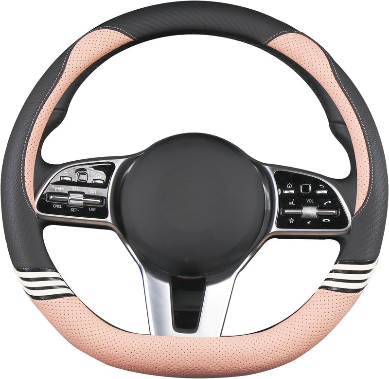 Binsheo Cute Steering Wheel Cover D Shape for Women Men Breathable Universal 15 inch,Black and Pink - Image 3