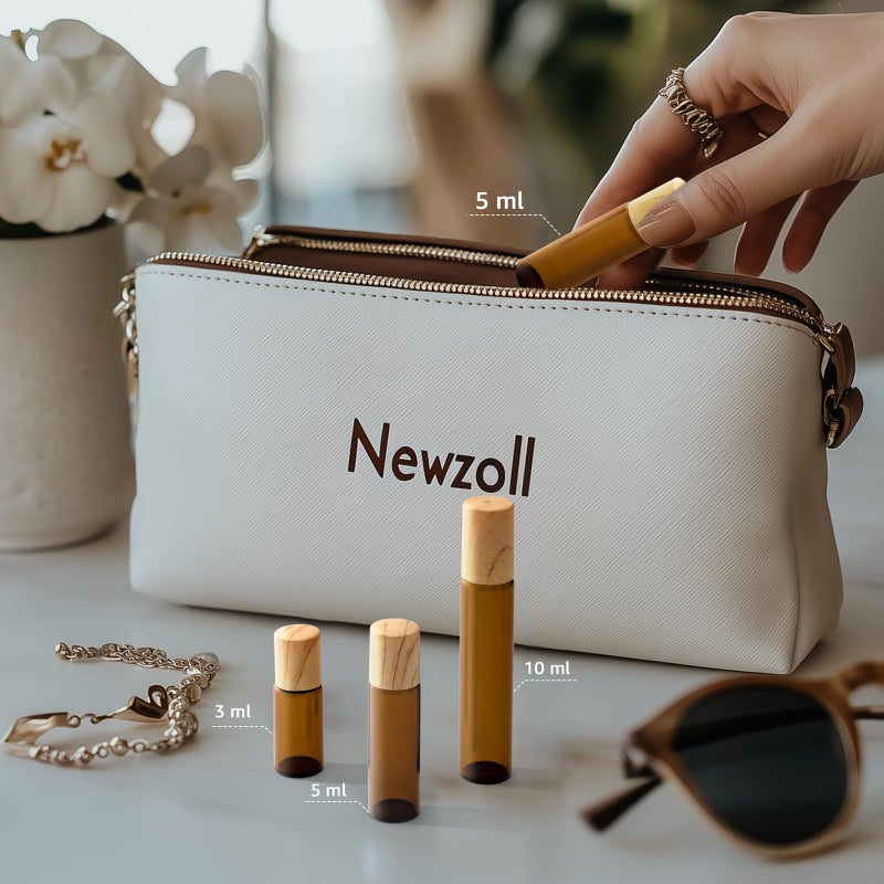 Newzoll 5mL(1/6 Oz) Amber Glass Roll On Bottles, 8 Pack Leak Proof Refillable Roller Bottles for Essential Oils, Perfume, DIY Craft, Samples, Eye Roller, Travel Portable - Image 3