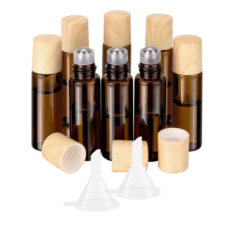 Newzoll 5mL(1/6 Oz) Amber Glass Roll On Bottles, 8 Pack Leak Proof Refillable Roller Bottles for Essential Oils, Perfume, DIY Craft, Samples, Eye Roller, Travel Portable - Image 1