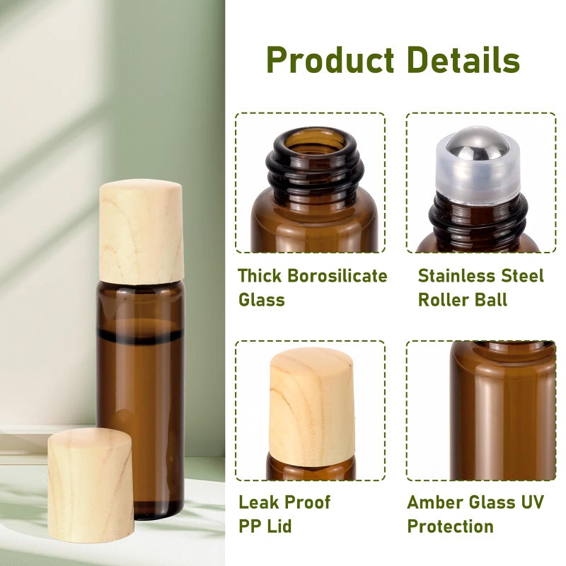 Newzoll 5mL(1/6 Oz) Amber Glass Roll On Bottles, 8 Pack Leak Proof Refillable Roller Bottles for Essential Oils, Perfume, DIY Craft, Samples, Eye Roller, Travel Portable - Image 5