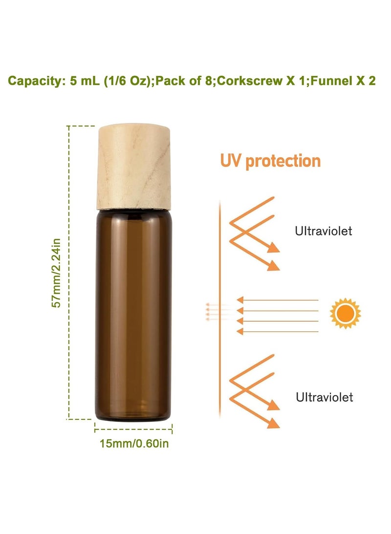 NewZoll 5ml Mini Essential Oils Roller Bottles for Oils, 8-Pack 0.16 oz Tiny Amber Glass Roll-on Bottles for Essential Oils, Empty Eye Rollerball Bottle with Roller Ball for Perfumes, Lip Balms and Travel  - Image 3