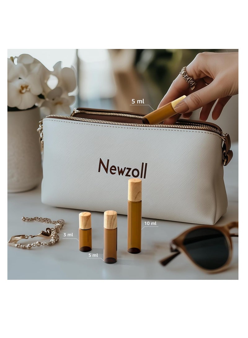 NewZoll 5ml Mini Essential Oils Roller Bottles for Oils, 8-Pack 0.16 oz Tiny Amber Glass Roll-on Bottles for Essential Oils, Empty Eye Rollerball Bottle with Roller Ball for Perfumes, Lip Balms and Travel  - Image 4