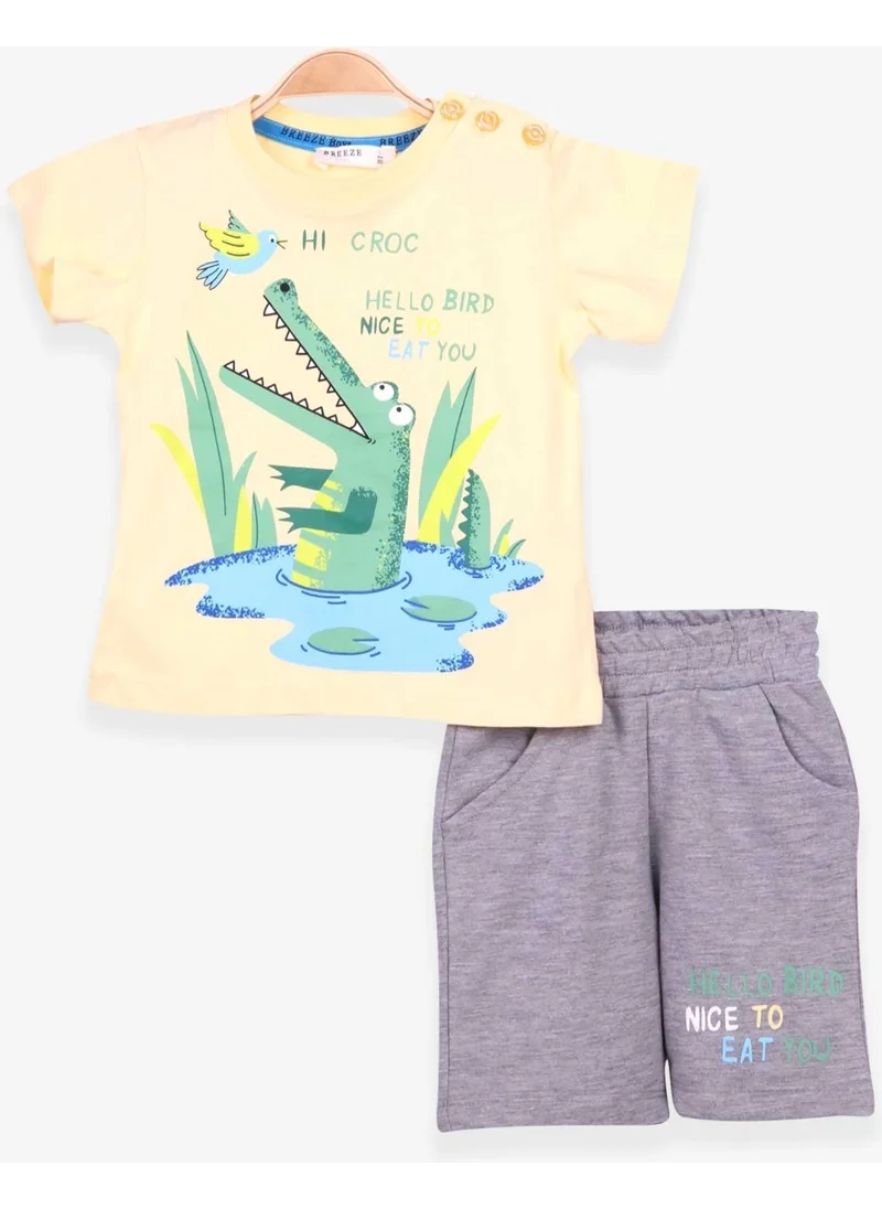 Breeze Boys Shorts Suit Crocodile Printed Yellow (1-4 Years)