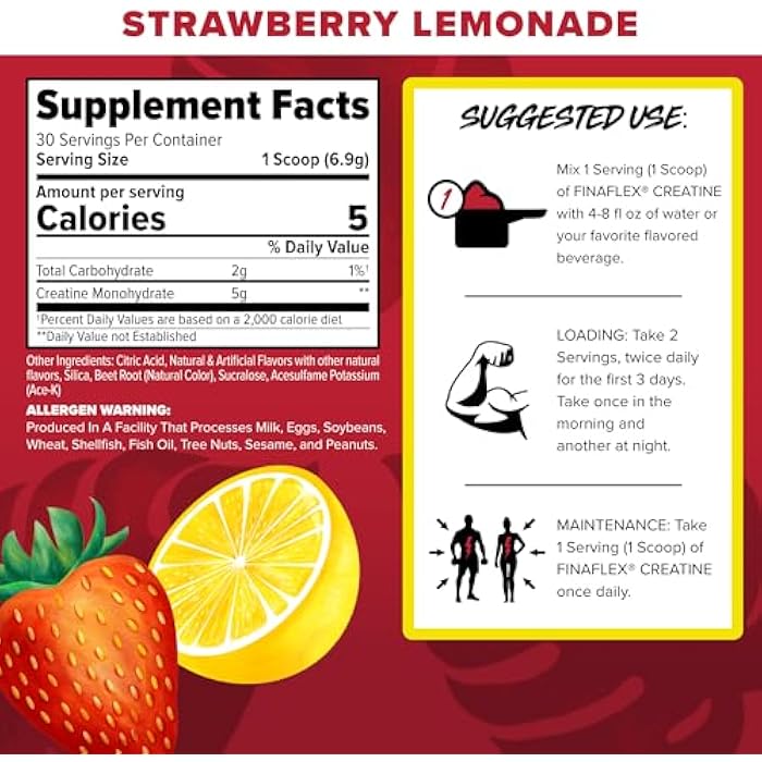 FINAFLEX Pure Creatine + Calypso, Strawberry Lemonade - 7.5 oz - Supports Muscle Growth - 5g of Micronized Creatine Monohydrate - 30 Servings - Image 2