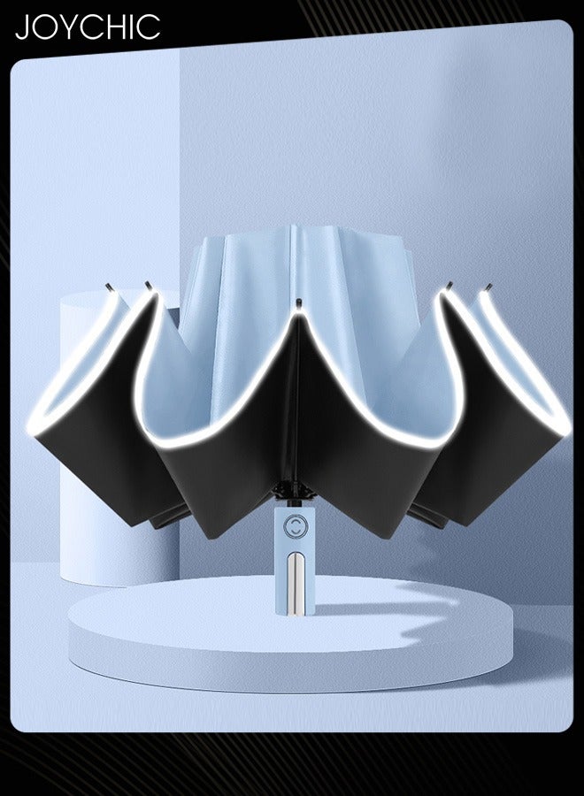 Joychic مظلة تلقائية مقاومة للرياح مظلة قابلة للطيات العكسية حماية من الأشعة فوق البنفسجية مظلة سفر للشمس والمطر زرقاء - Image 1