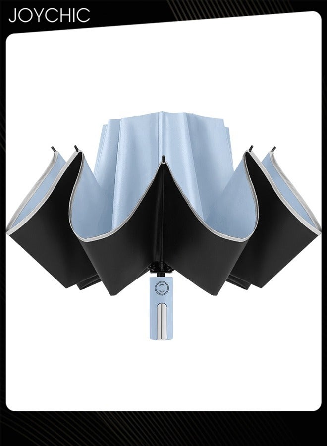 Joychic مظلة تلقائية مقاومة للرياح مظلة قابلة للطيات العكسية حماية من الأشعة فوق البنفسجية مظلة سفر للشمس والمطر زرقاء - Image 3
