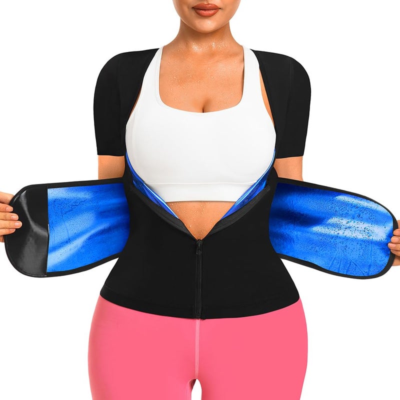 DYUAI Sauna Shirt for Women Sauna Waist Trainer for Women Sauna Suit Workout Sweat Vest Zipper Body ShaperWBH601501L - Image 2