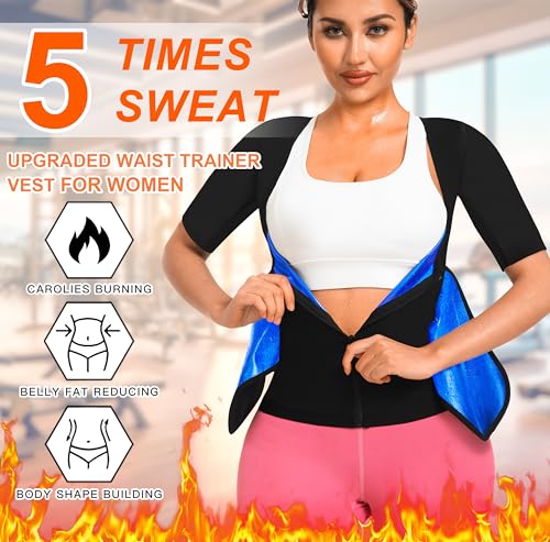DYUAI Sauna Shirt for Women Sauna Waist Trainer for Women Sauna Suit Workout Sweat Vest Zipper Body ShaperWBH601501L - Image 3