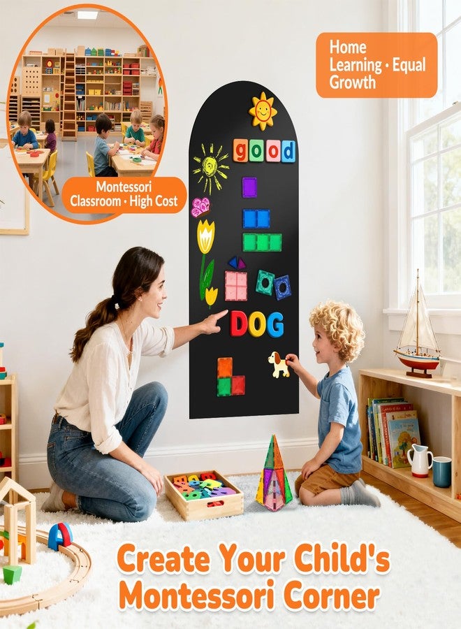 Warasee Magnetic Arch Wall Decal: Small 15.7" x 31.5" Vinyl Peel and Stick Chalkboard for Kids Playroom Classroom Home Use - Educational Learning Tool for Toddlers 1-3 & Children 4-7 (Black) - Image 2