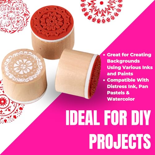 Oytra Rubber Stamps Wooden Block Round Lace Stamp Set of 6 Art Craft Journal for Bullet Journal Journaling Painting Printing Scrapbooking Home Decor Supplies (Lace Pattern Stamp Set) - Image 5