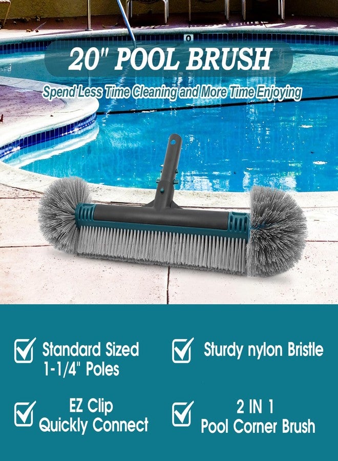 POOLWHALE 20'' Pool Brush Head, Detachable Pool Cleaning Brush with Durable Around Nylon Bristles, EZ Clip Aluminum Handle- Clean Swimming Pool Walls, Steps & Corners Faster - Image 3