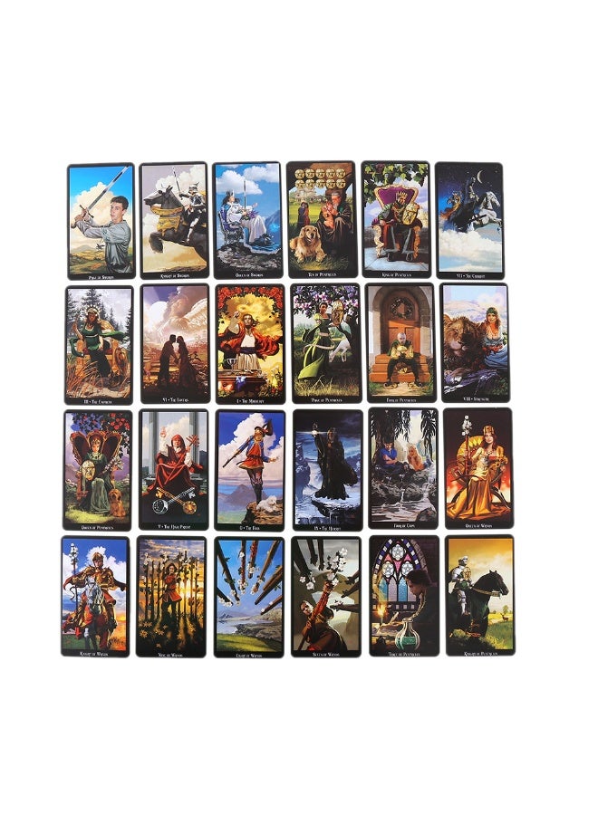 NIBEMINENT The female witch tarot cards are packed in a metal box. The size is 10 cm × 6 cm. The game board is golden with an orange border. It comes with 78 cards and a paper instruction manual. - Image 4