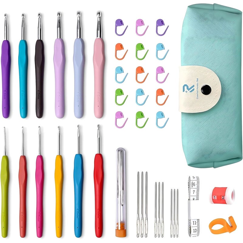 Swarush 41 Pcs Crochet Hooks Set Complete Knitting Kit for Beginners Adults 12 pcs Ergonomic Soft Grip Handles with Case Craft Supplies for DIY Projects Ideal Sister Gift