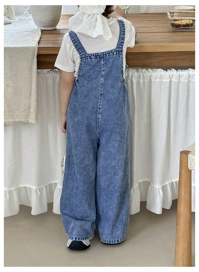 WDIRARA Toddler Girl's Cute Bow Overalls Sleeveless Wide Leg Denim Jumpsuit Light Wash 6Y - Image 2