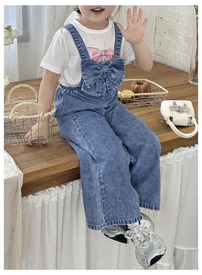 WDIRARA Toddler Girl's Cute Bow Overalls Sleeveless Wide Leg Denim Jumpsuit Light Wash 6Y - Image 5
