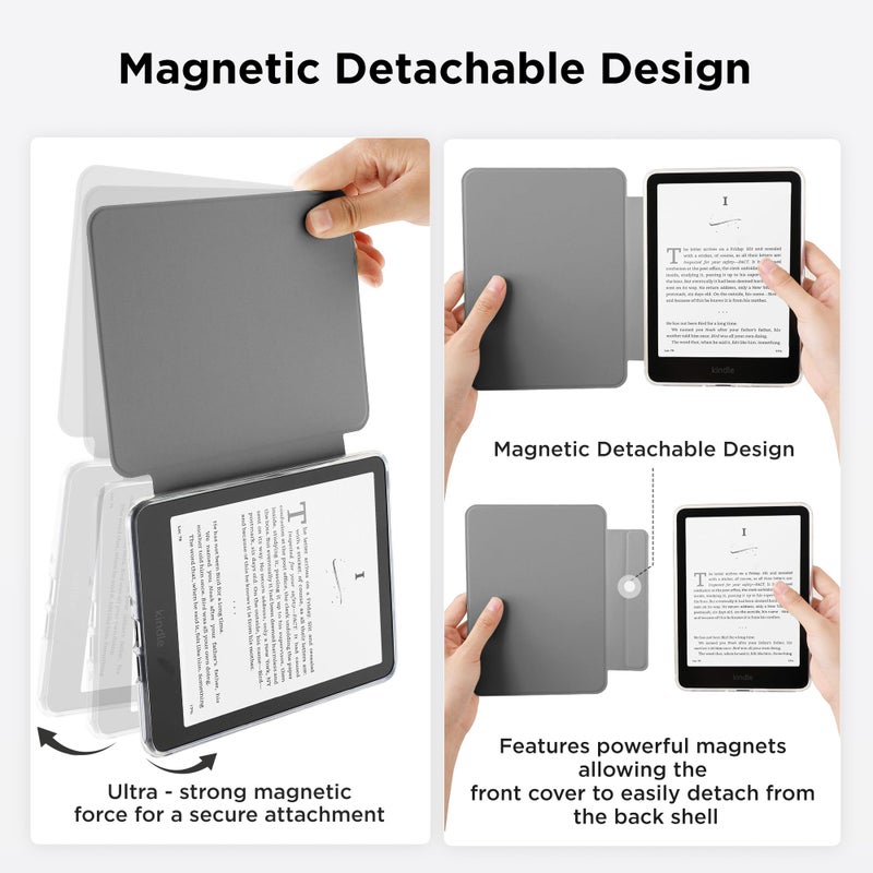 SESENSE Detachable Magnetic Case for 7'' Kindle Paperwhite 12th Gen 2024 and Kindle Colorsoft Signature Edition, Slim PU Shell Cover Case with Auto Wake/Sleep, Black Polka Dots - Image 3