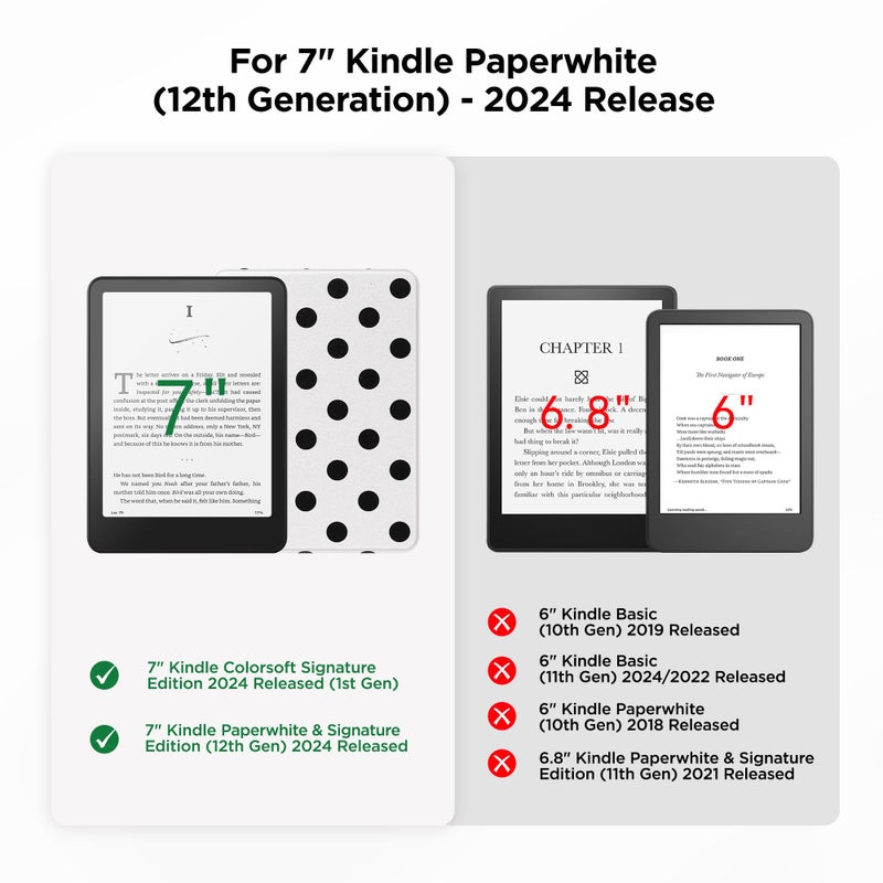 SESENSE Detachable Magnetic Case for 7'' Kindle Paperwhite 12th Gen 2024 and Kindle Colorsoft Signature Edition, Slim PU Shell Cover Case with Auto Wake/Sleep, Black Polka Dots - Image 2