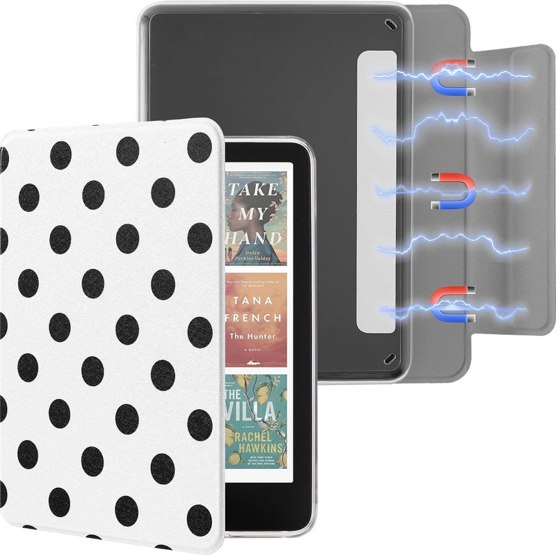 SESENSE Detachable Magnetic Case for 7'' Kindle Paperwhite 12th Gen 2024 and Kindle Colorsoft Signature Edition, Slim PU Shell Cover Case with Auto Wake/Sleep, Black Polka Dots - Image 1
