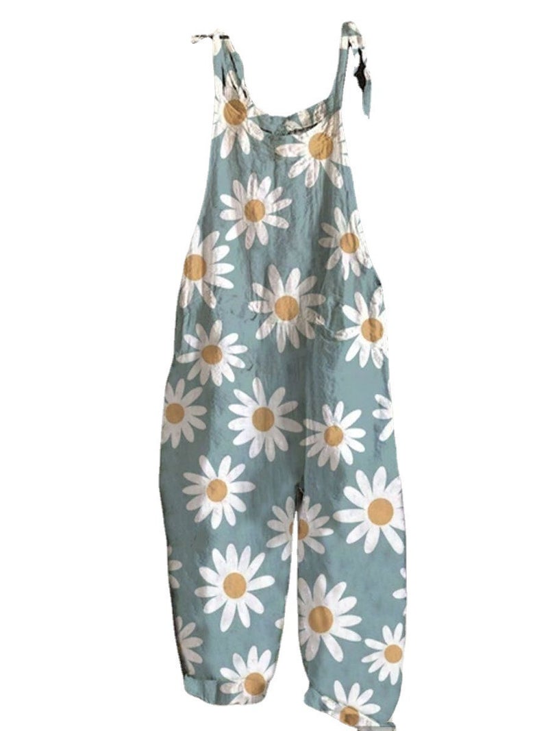 2023 Women'S Clothing Sweet Small Fresh Print Retro Wide Leg Women'S Jumpsuit - Image 5