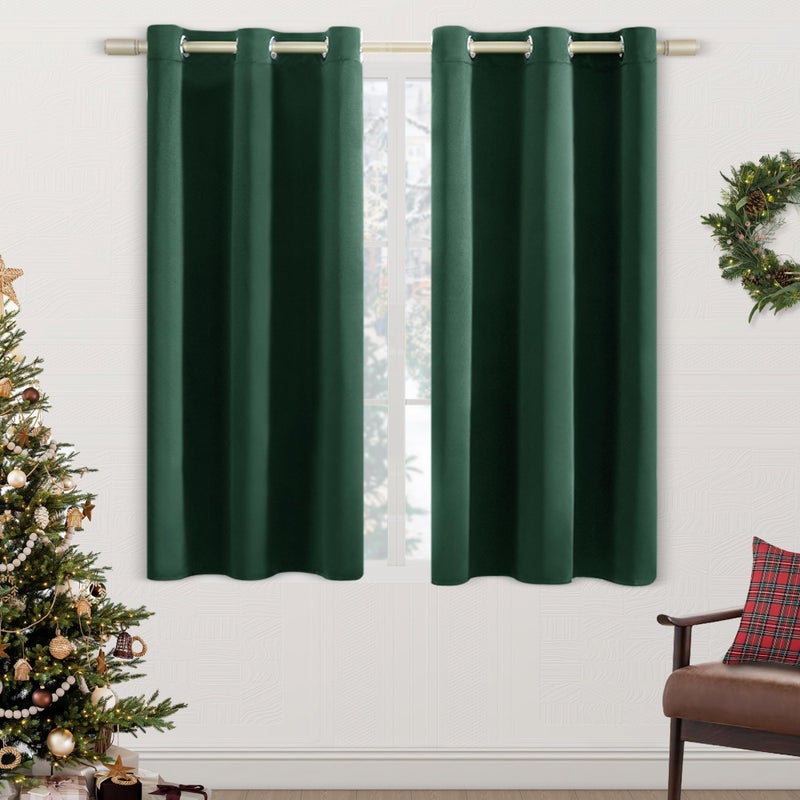 XTMYI Hunter Forest Green Short Window Curtains for Bedroom 2 Panel SetsBlack Out 48 Inch Long Blackout Thermal Insulating Light Blocking Curtains