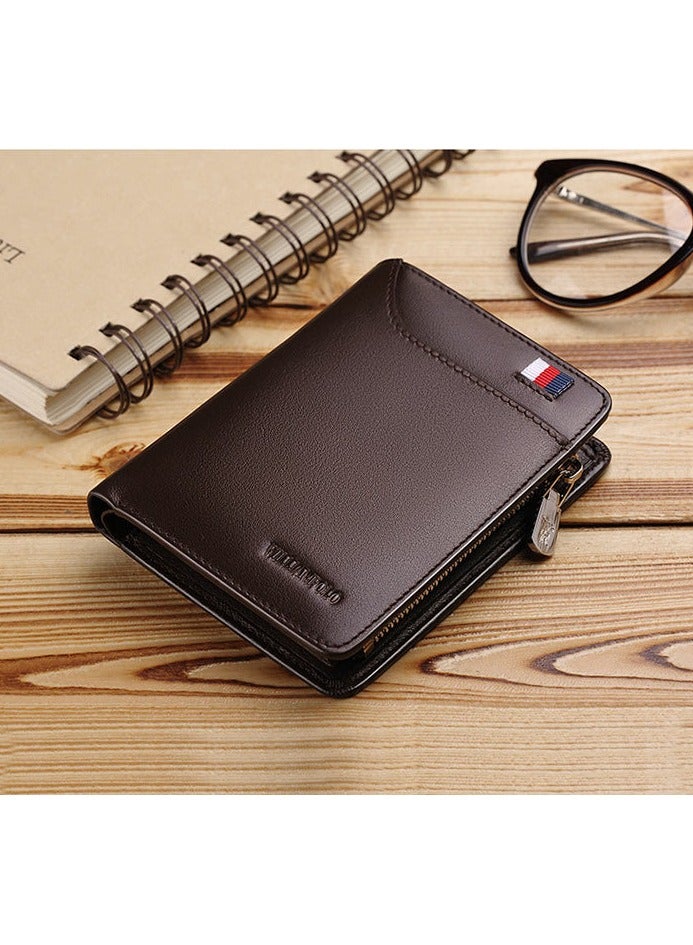 وليام بولو محفظة ويليام بولو للرجال، محفظة جلدية فاخرة، محفظة جلدية ناعمة للرجال، تصميم عمودي قصير، محفظة جلدية من جلد البقر من الطبقة العليا - Image 1