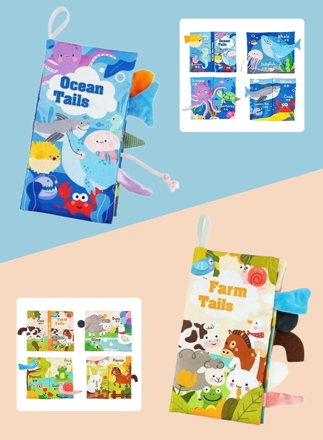 2-Piece 3D Tail Design Cloth Book for Babies and Toddlers Washable & Tear-Resistant Fabric Book with Colorful Patterns Portable Picture Book with Lanyard Soft & Baby-Safe Materials for Children's Gifts and Holiday Presents - Image 1