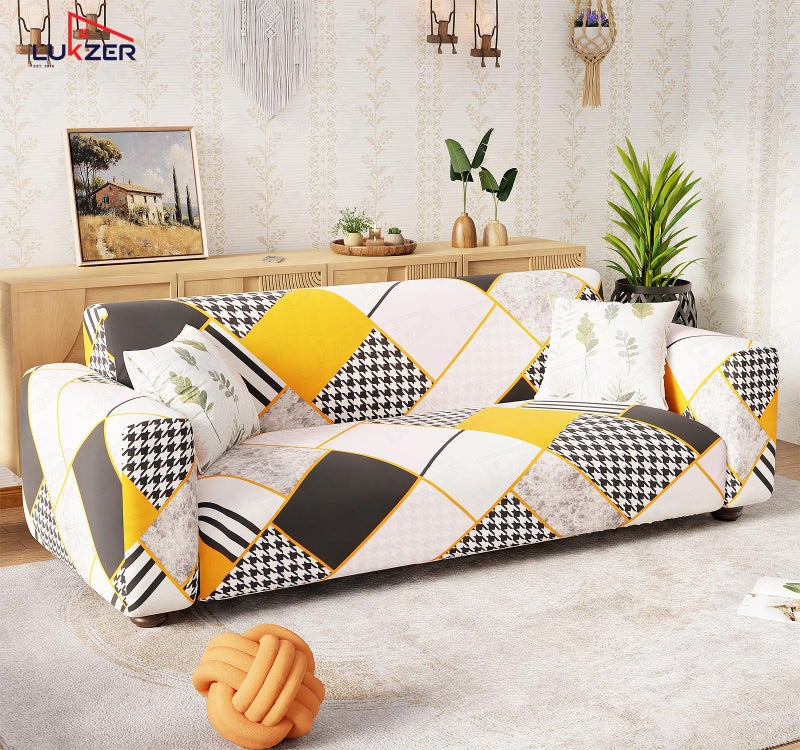 Lukzer 2 Seater Colorful Pattern Universal Sofa Cover | 360° Fully Covered Anti-Slip Washable Couch Cover Protecter | 140 GSM Stretch Fit Polyester + Spandex Slipcover (140-180cm/SC-034-02) - Image 4