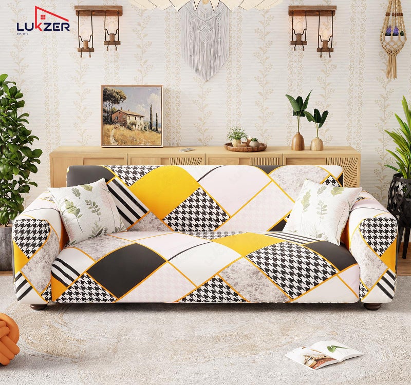 Lukzer 2 Seater Colorful Pattern Universal Sofa Cover | 360° Fully Covered Anti-Slip Washable Couch Cover Protecter | 140 GSM Stretch Fit Polyester + Spandex Slipcover (140-180cm/SC-034-02) - Image 3