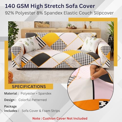 Lukzer 2 Seater Colorful Pattern Universal Sofa Cover | 360° Fully Covered Anti-Slip Washable Couch Cover Protecter | 140 GSM Stretch Fit Polyester + Spandex Slipcover (140-180cm/SC-034-02) - Image 5