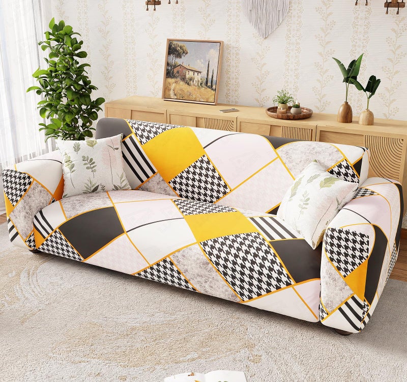 Lukzer 2 Seater Colorful Pattern Universal Sofa Cover | 360° Fully Covered Anti-Slip Washable Couch Cover Protecter | 140 GSM Stretch Fit Polyester + Spandex Slipcover (140-180cm/SC-034-02) - Image 1