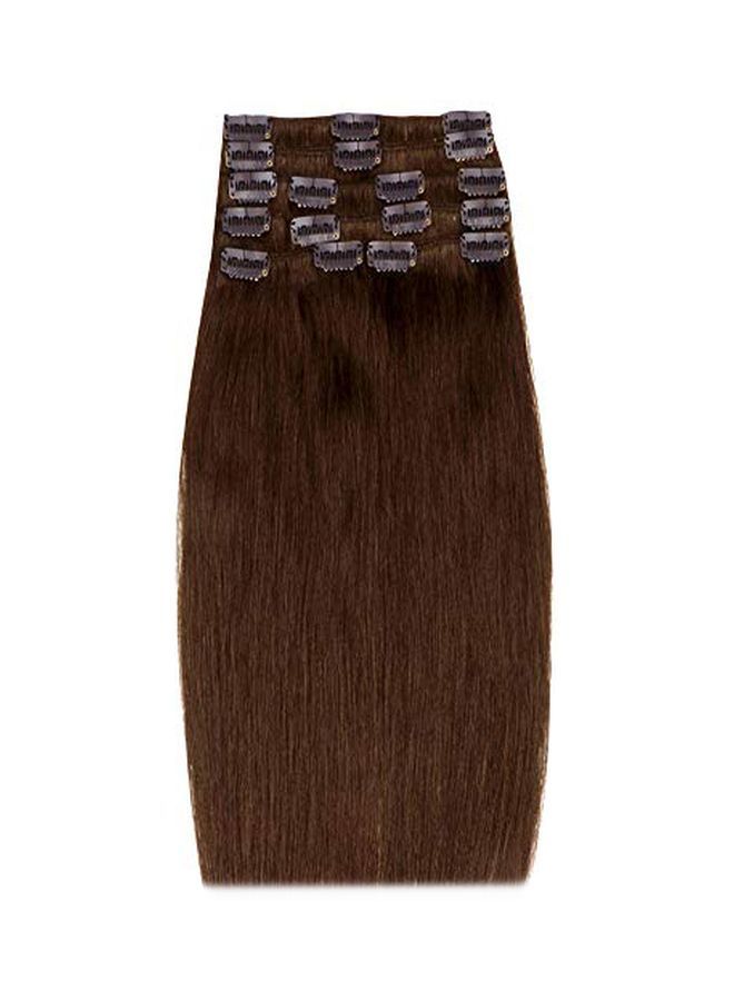 NIBEMINENT 8-Piece Full Head Highlighted Human Hair Extension Brown 16inch