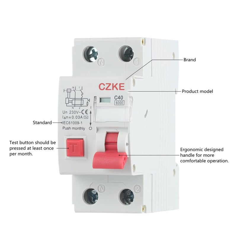 32A 1P N RCBO قاطع الدائرة 30mA 36mm حماية من التسرب الزائد للتيار - Image 4