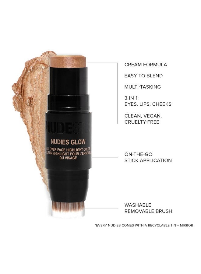 NUDESTIX Nudies Glow Cream Highlighter Bronze + Glow 3-In-1 All Over Face Colour For Eyes, Cheeks, Lips W/Blending Brush (Hey Honey) - Image 4