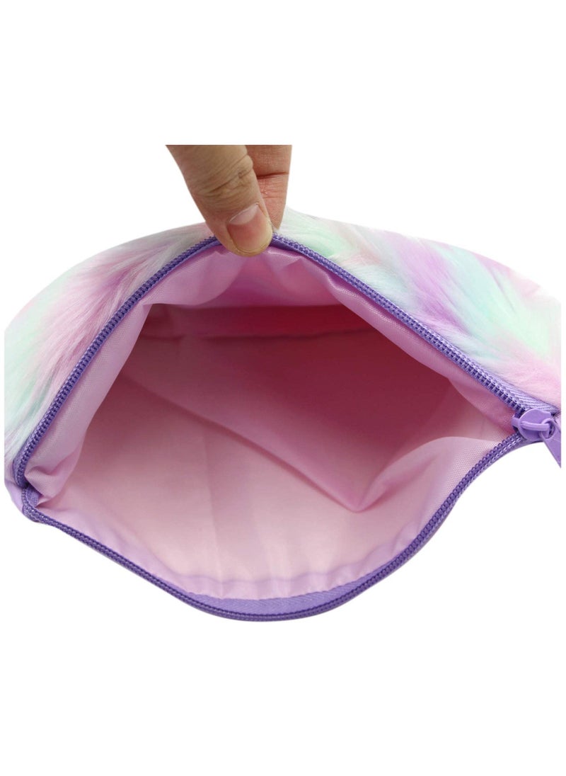Kids Girls Fluffy Crossbody Plush Tie Dye Rainbow Shoulder Bag Handbag - Image 2